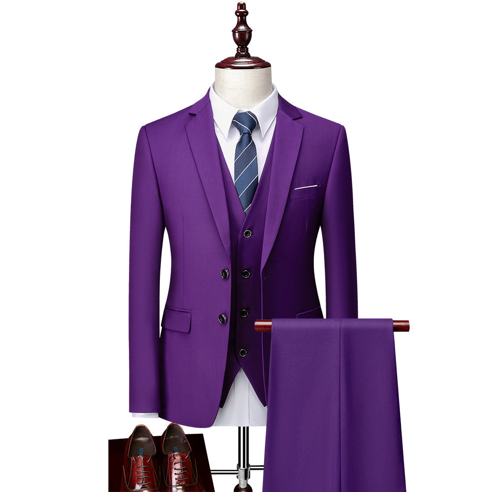 Blue Ivory Purple Burgundy White Green Black Men's Tailored Fit Single Breasted Two-buttons 3 Pieces Solid Coloured Wedding Suits