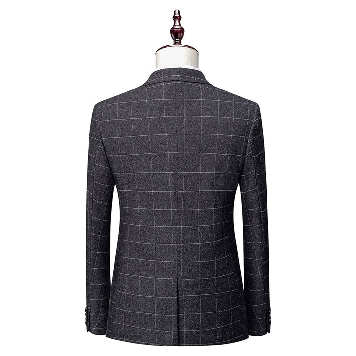 Men's Tailored Fit Single Breasted Two-buttons 3 Pieces Plaid Wedding Suits