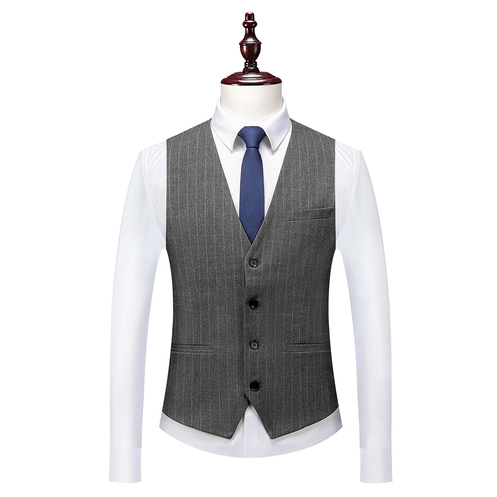 Men's Tailored Fit Single Breasted Two-buttons 3 Pieces Striped Wedding Suits