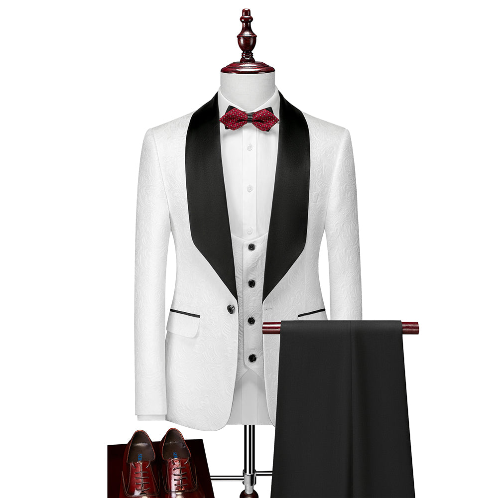 Champagne Pink Red White Black Men's Tailored Fit Single Breasted One-button 3 Pieces Patterned Wedding Suits