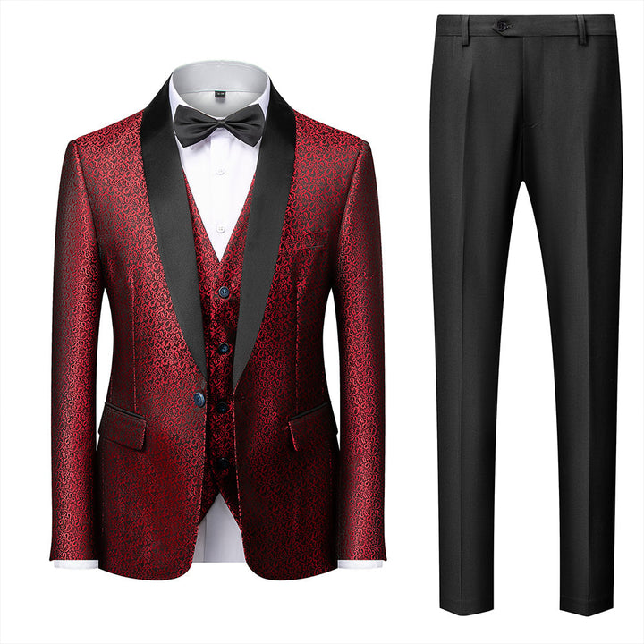 Red Blue Black White Men's Tailored Fit Single Breasted One-button 3 Pieces Printed Prom Party Suits