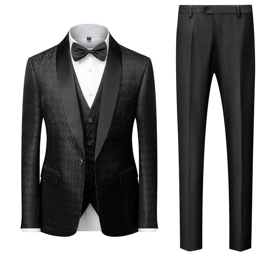 Red Blue Black White Men's Tailored Fit Single Breasted One-button 3 Pieces Printed Prom Party Suits