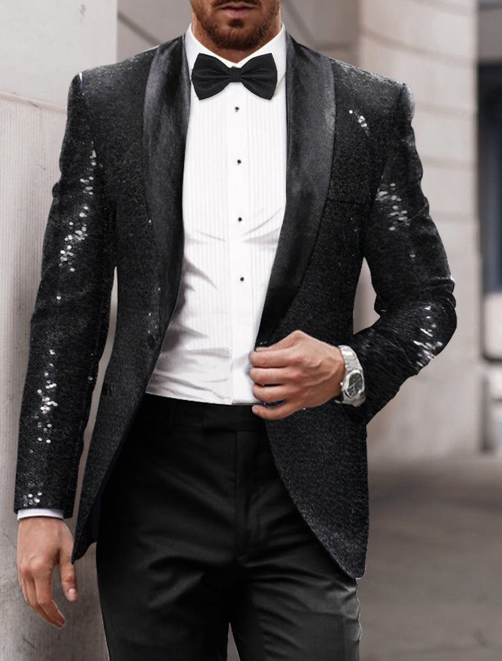 Gold Red Blue Silver Men's Tailored Fit Single Breasted One-button Sequins Party Jacket