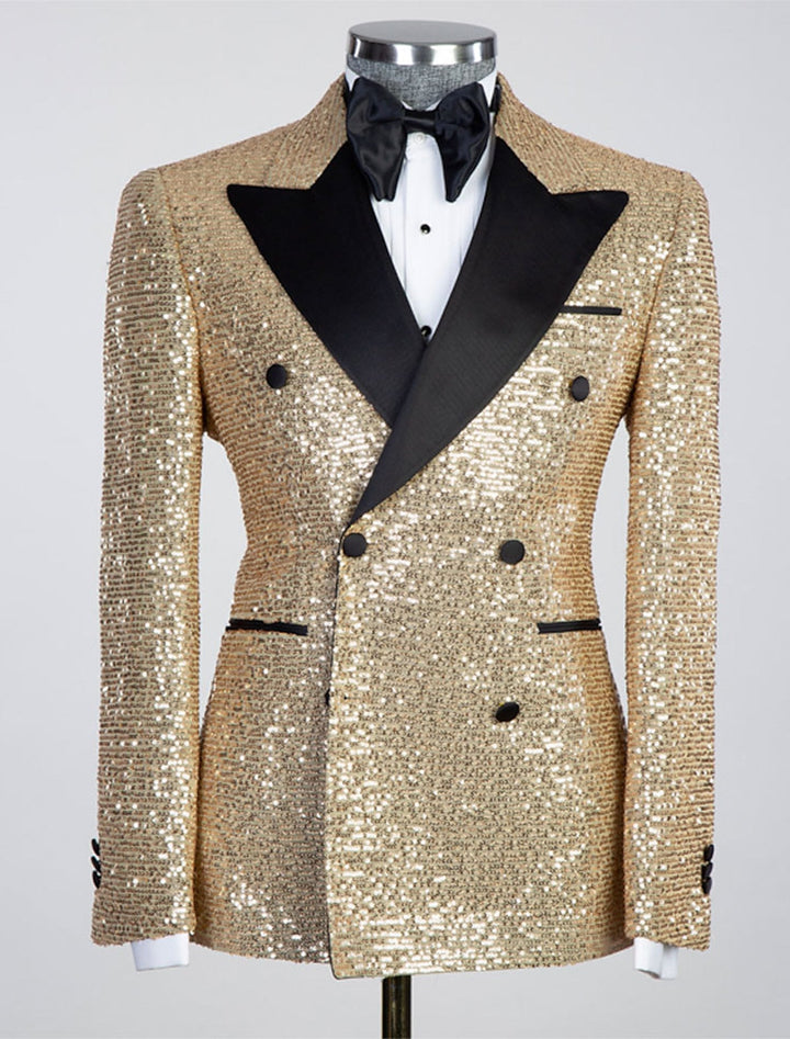 Gold Pink Orange Silver Black Men's Tailored Fit Double Breasted Six-buttons Sequins Party Jacket