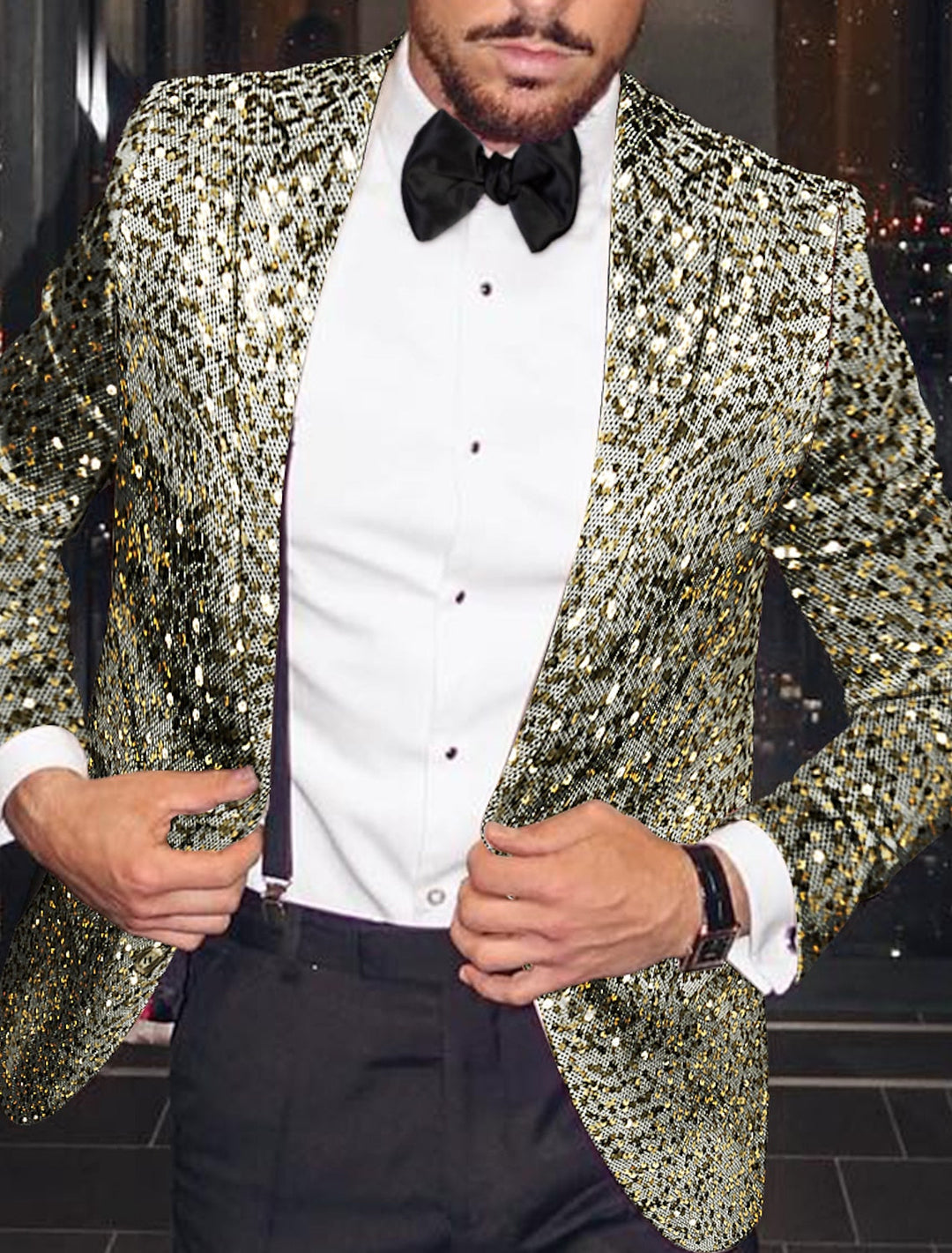 Gold Silver Men's Tailored Fit Single Breasted One-button Sequins Party Jacket