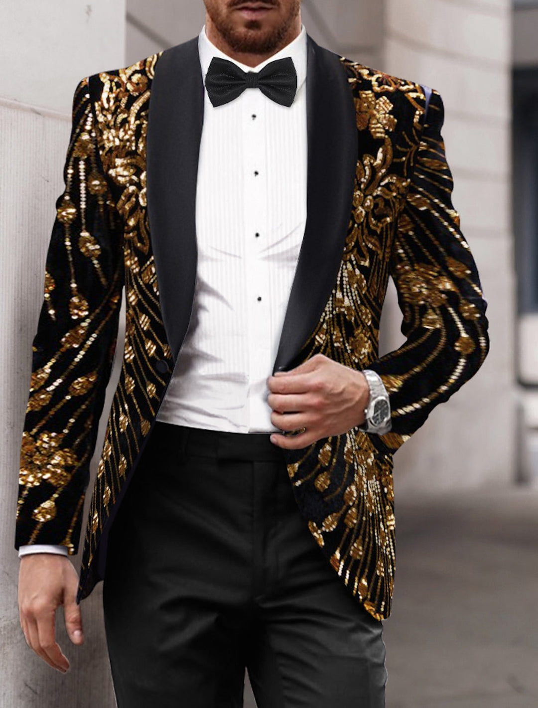 Gold Red Blue Purple Men's Tailored Fit Single Breasted One-button Sequins Party Jacket