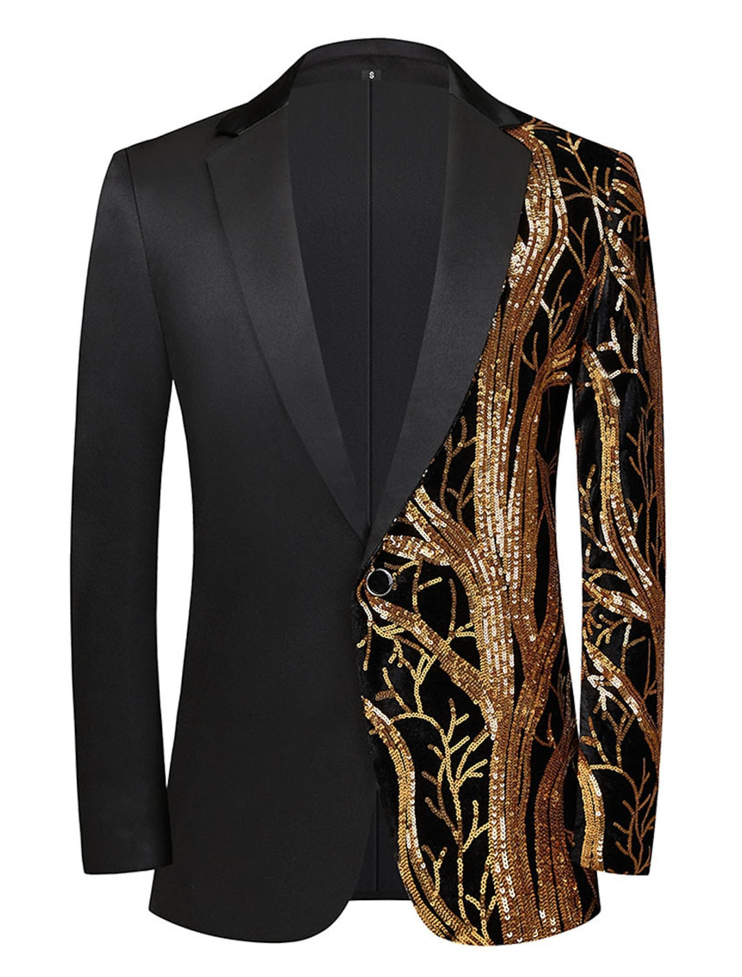 Gold Red Men's Tailored Fit Single Breasted One-button Sequins Party Jacket