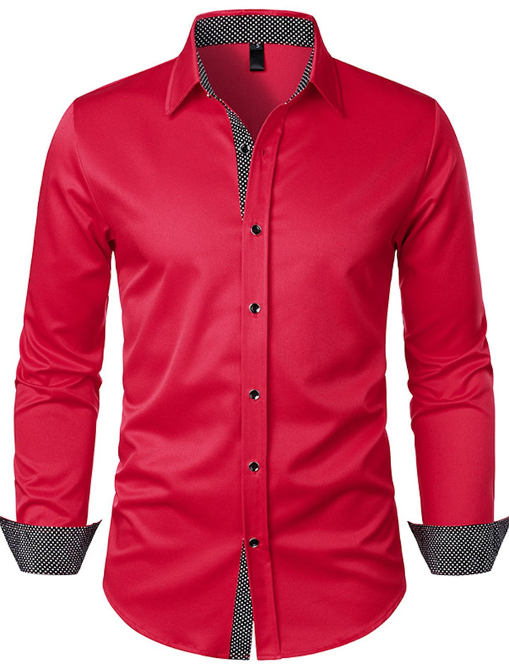 White Red Black Men's Long Sleeves Classic Solid Colour Shirt