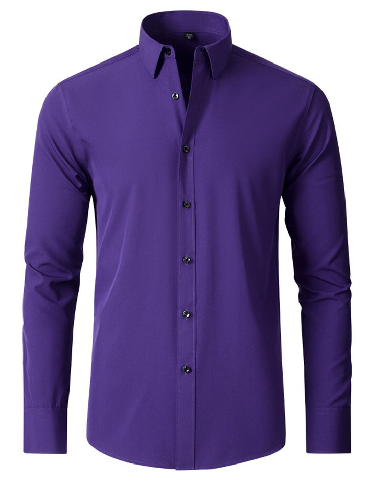 White Red Black Purple Pink Men's Long Sleeves Classic Solid Colour Shirt