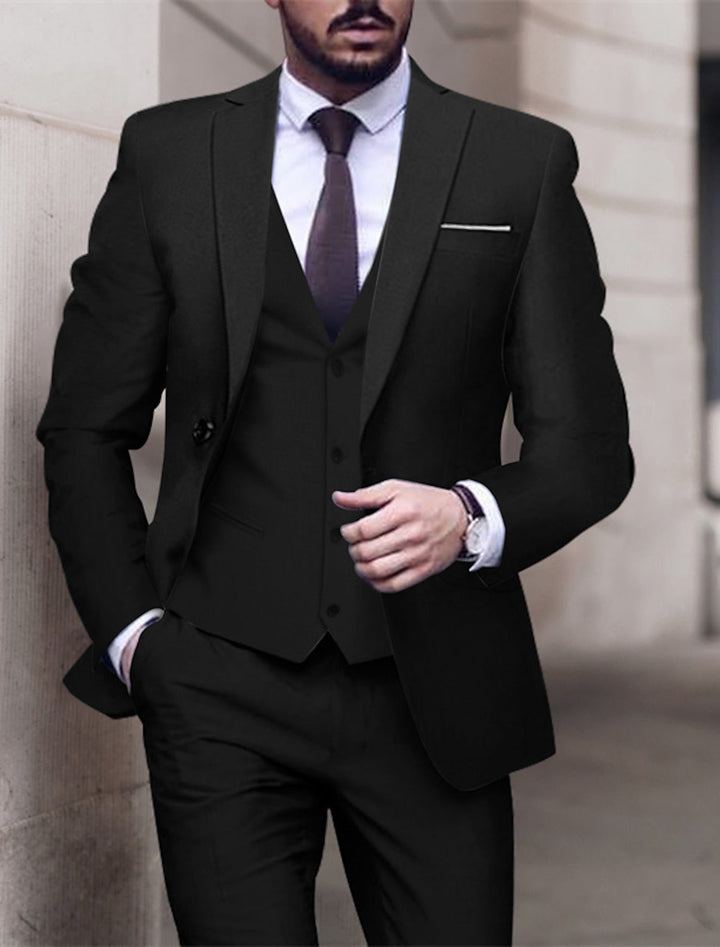 Men's Tailored Fit Single Breasted One-button 3 Pieces Solid Coloured Wedding Suits