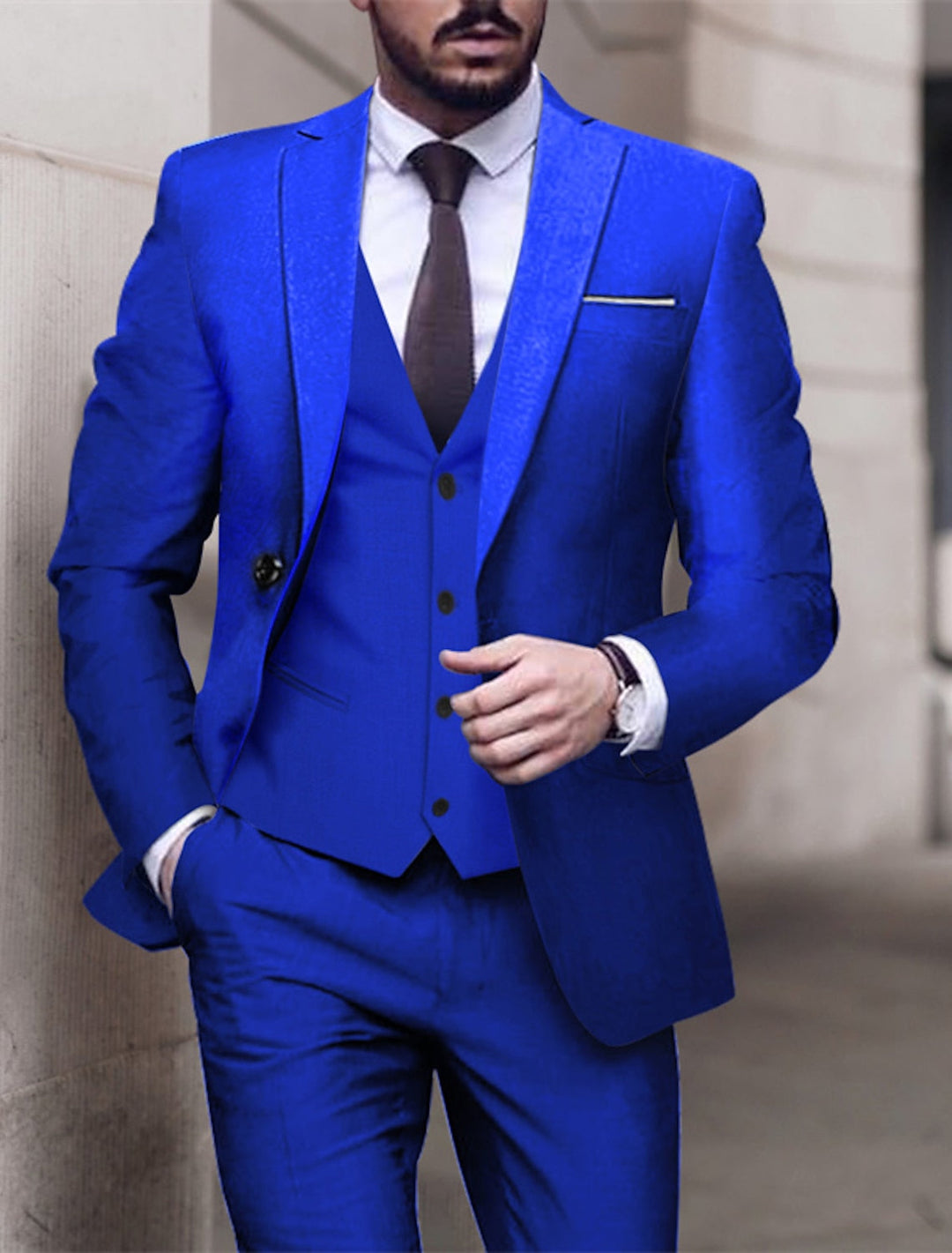 Men's Tailored Fit Single Breasted One-button 3 Pieces Solid Coloured Wedding Suits