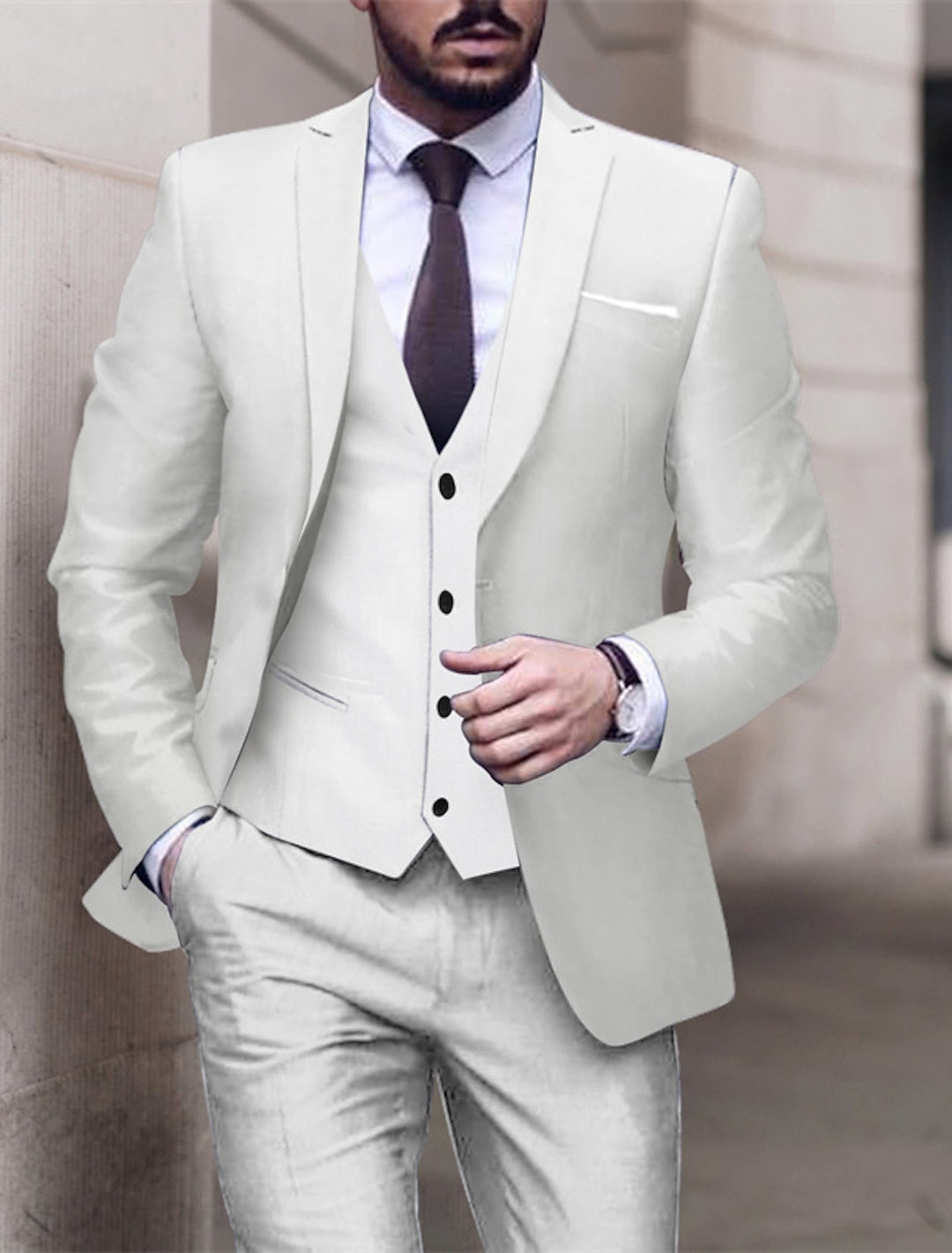 Men's Tailored Fit Single Breasted One-button 3 Pieces Solid Coloured Wedding Suits