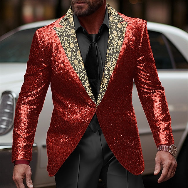 Men's Tailored Fit Single Breasted One-button Sequins Party Jacket