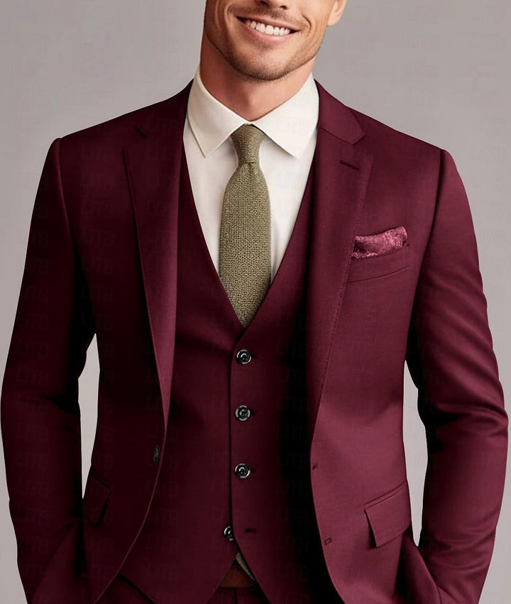 Green Red Blue Yellow Men's Tailored 3 Pieces Solid Coloured Fit Single Breasted Two-buttons Wedding Suits