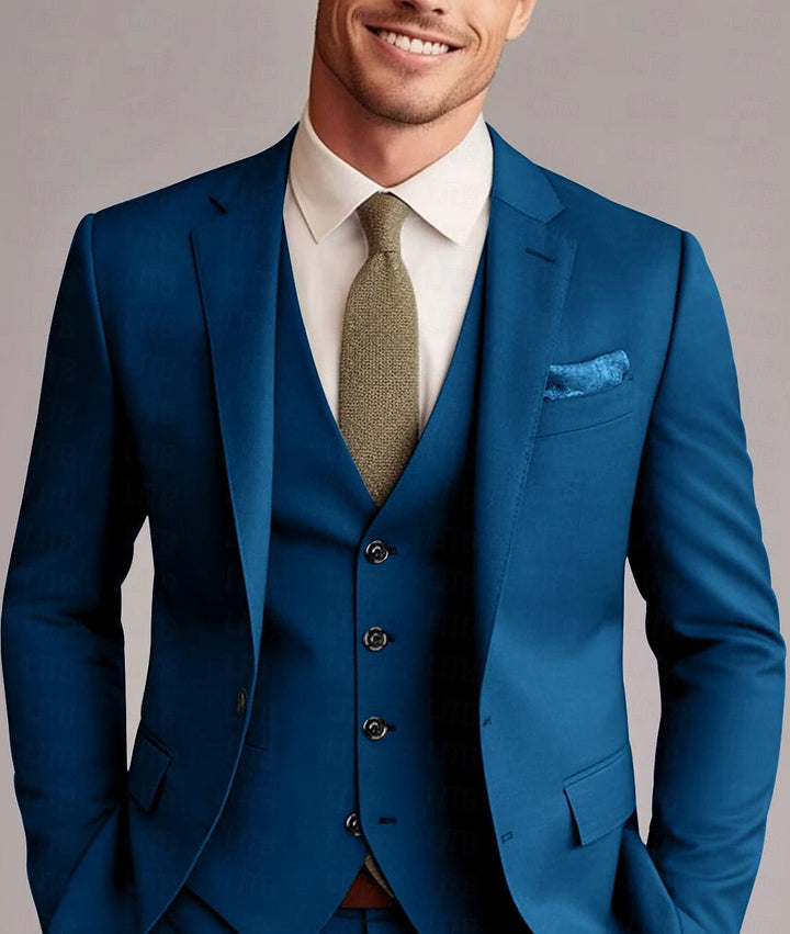 Green Red Blue Yellow Men's Tailored 3 Pieces Solid Coloured Fit Single Breasted Two-buttons Wedding Suits