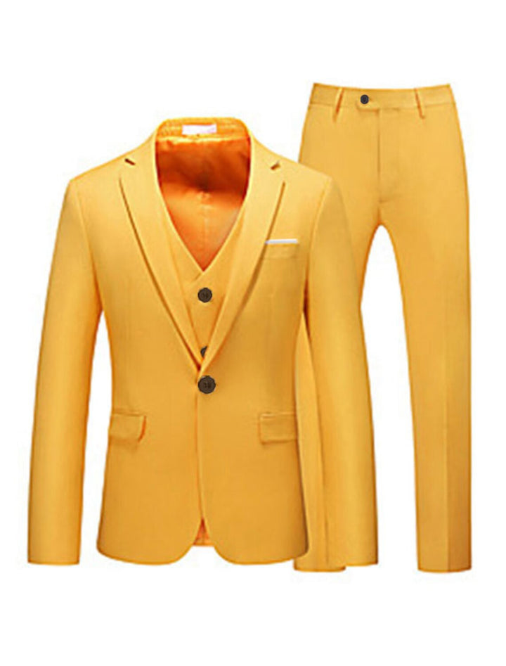 Pink Red Blue Yellow Men's Tailored Fit 3 Pieces Solid Coloured Single Breasted One-button Party Suits