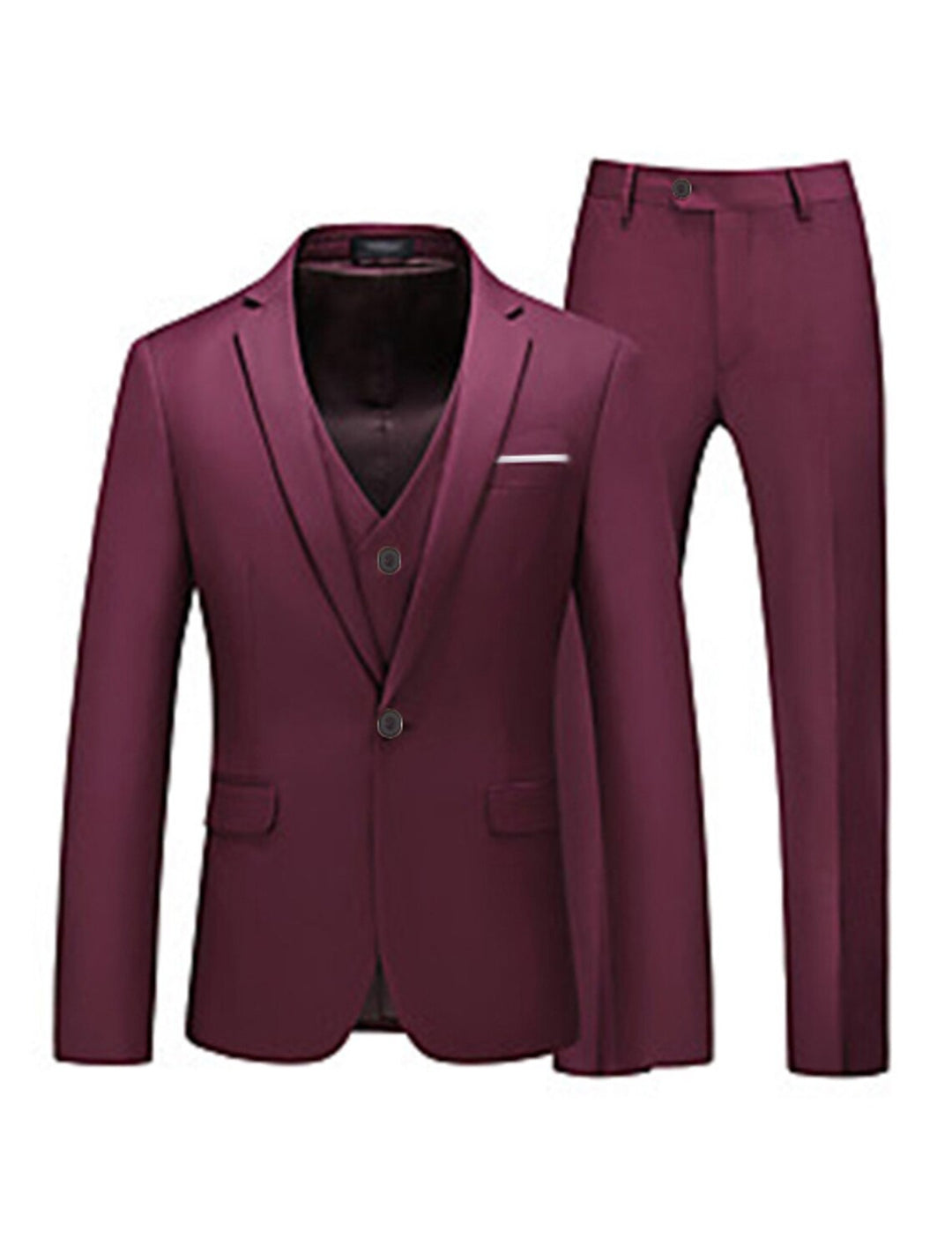 Pink Red Blue Yellow Men's Tailored Fit 3 Pieces Solid Coloured Single Breasted One-button Party Suits