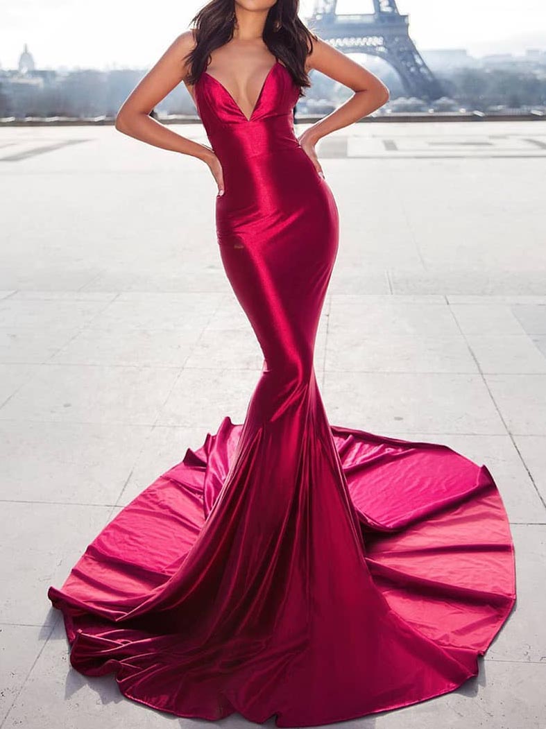 Trumpet/Mermaid Spaghetti Straps Floor-length Long Prom Dresses