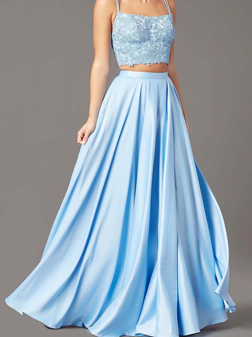 A-Line/Princess Spaghetti Straps Sleeveless Floor-length Long Dresses with Applique