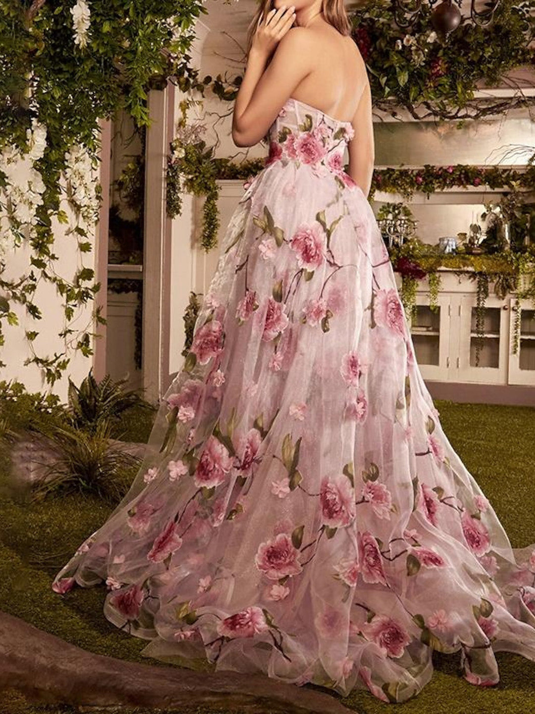 A-Line/Princess Strapless Long Dresses With Split Side