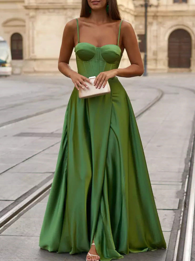 A-Line/Princess Spaghetti Straps Floor-length Long Dresses With Split Side