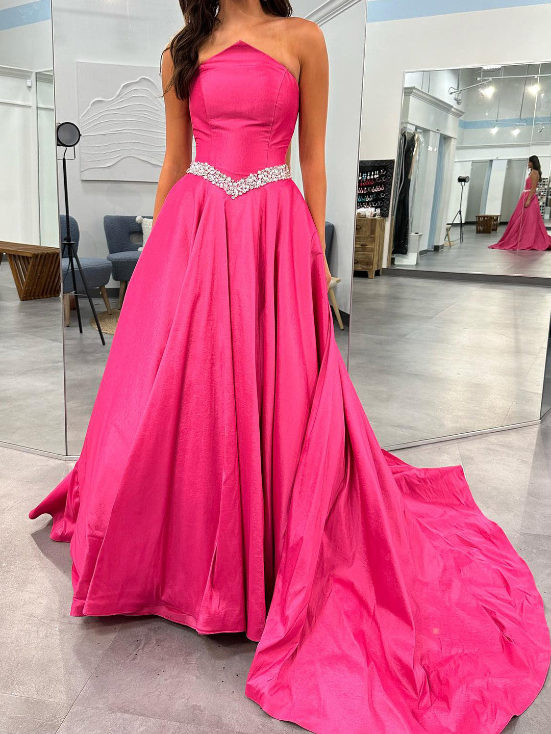 A-Line/Princess Strapless Long Dresses with Beading