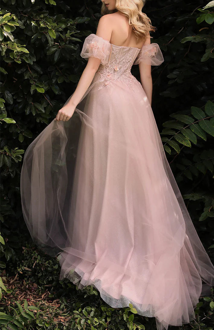 A-Line/Princess Sweetheart Short Sleeves Floor-length Long Prom Dresses With Split Side