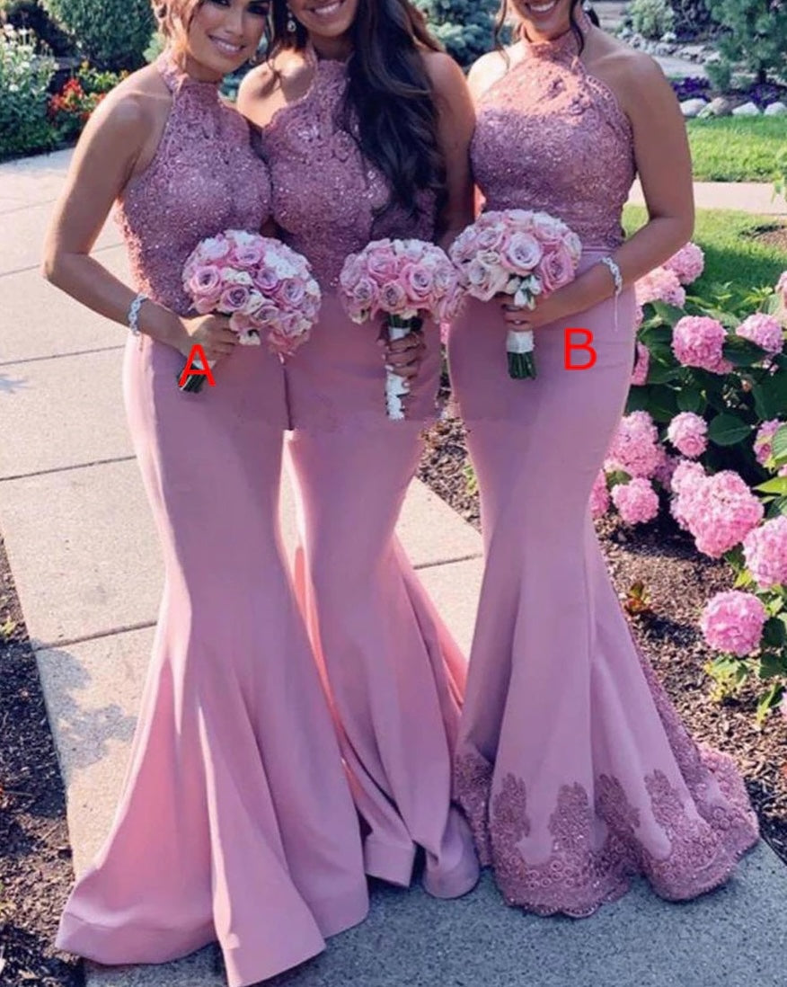 Trumpet/Mermaid Halter Floor-length Long Bridesmaid Dresses