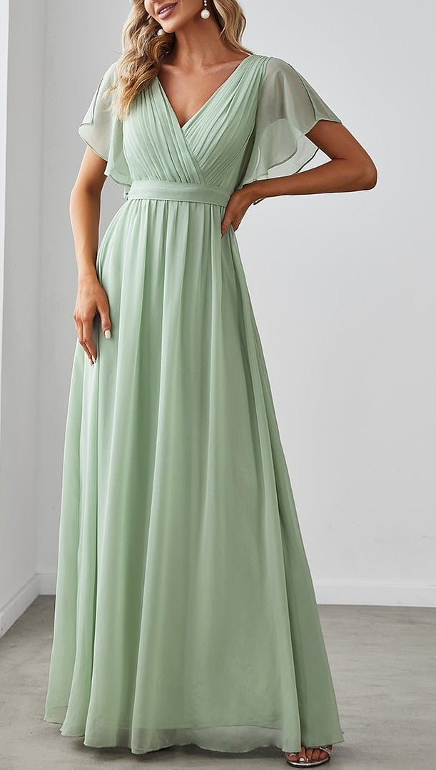 A-Line/Princess V-Neck Floor-length Long Bridesmaid Dresses