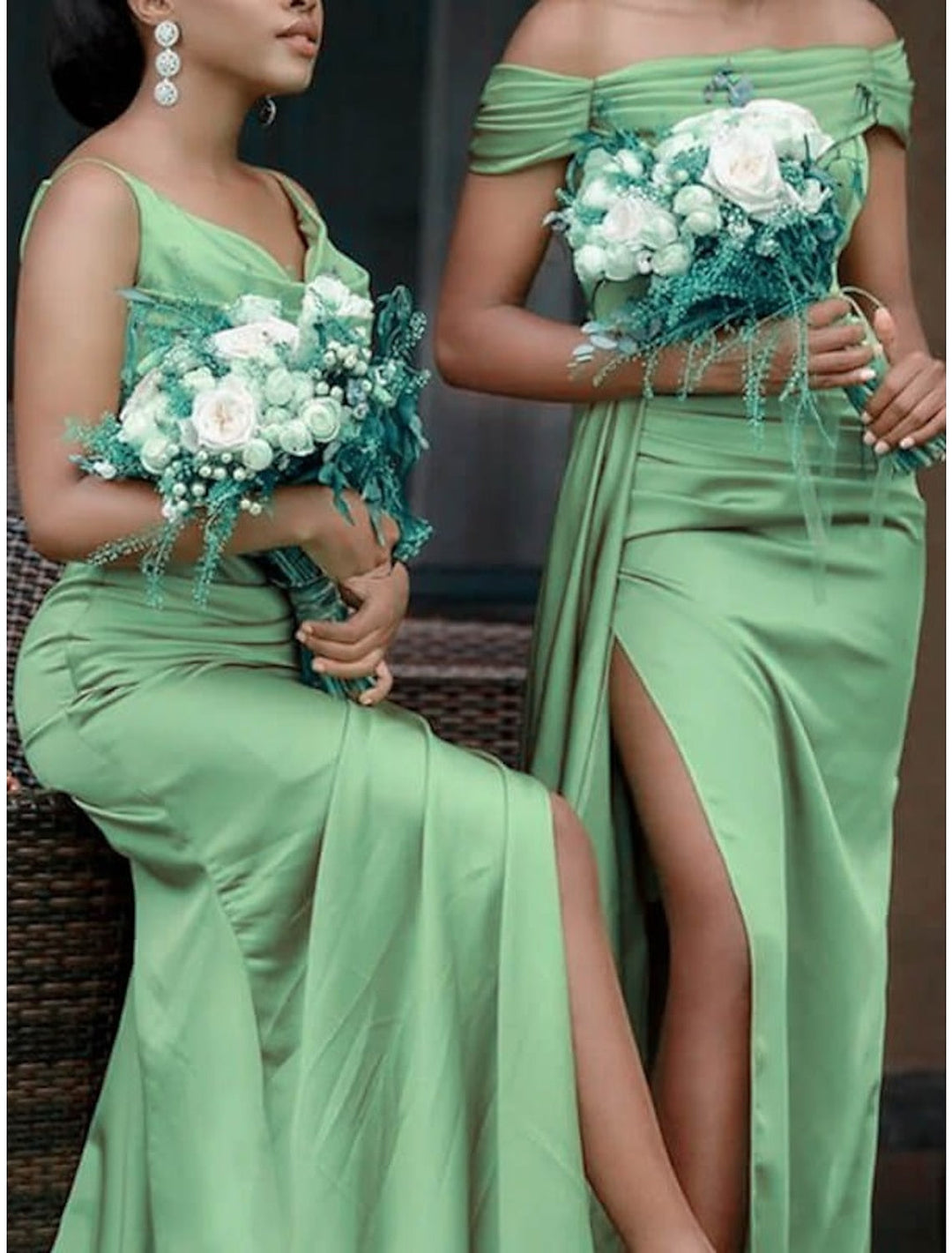 Sheath/Column Off-the-Shoulder Floor-length Long Bridesmaid Dresses With Split Side