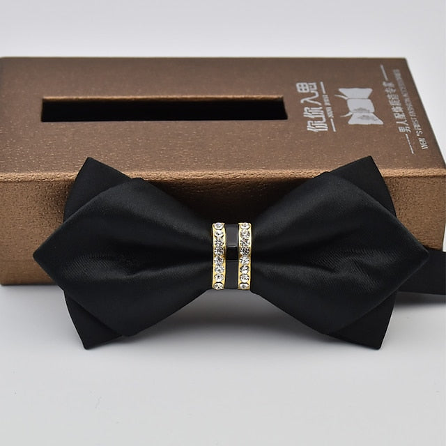 Men's Solid Coloured Bow Tie with Rhinestones