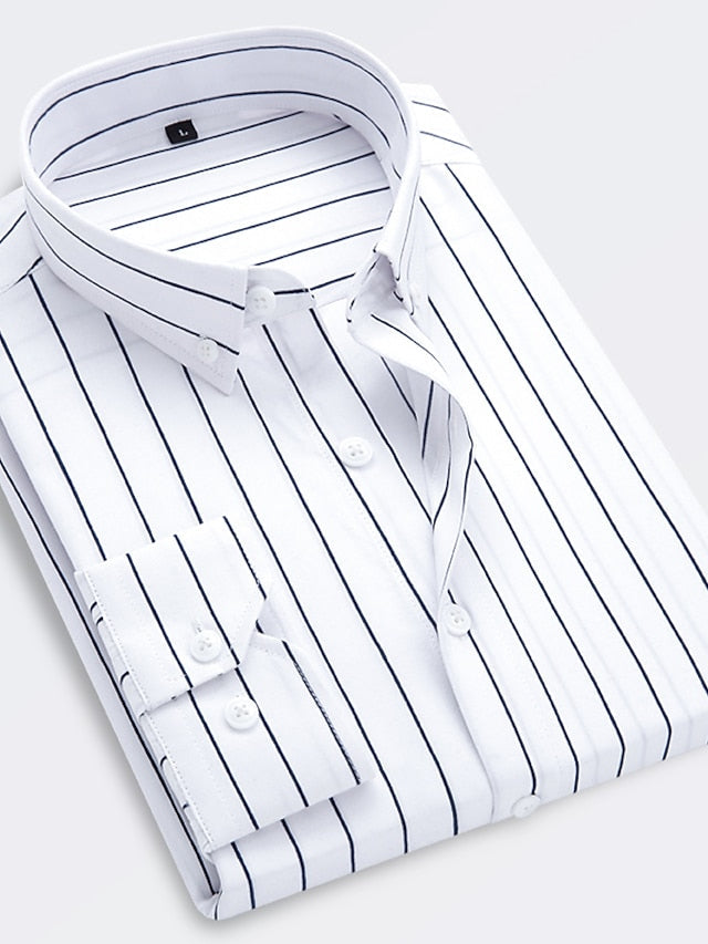 Men's Standard Fit Long Sleeves Lapel Stripe Shirt