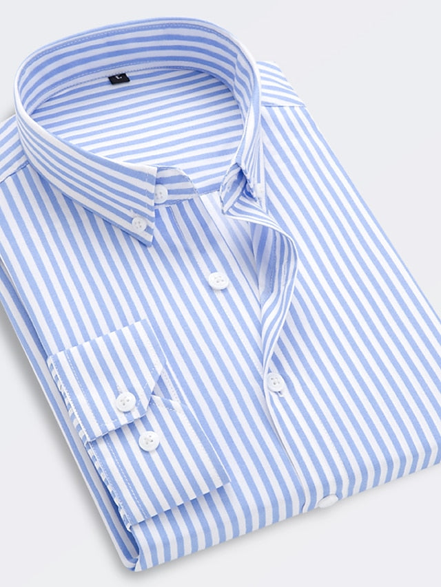 Men's Standard Fit Long Sleeves Lapel Stripe Shirt