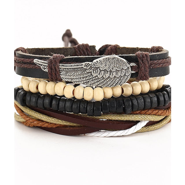 Men's Turquoise Leather Bracelet Classic Retro Leaf Punk Classic Rock Leather Bracelet Jewelry For Gift Daily Beach