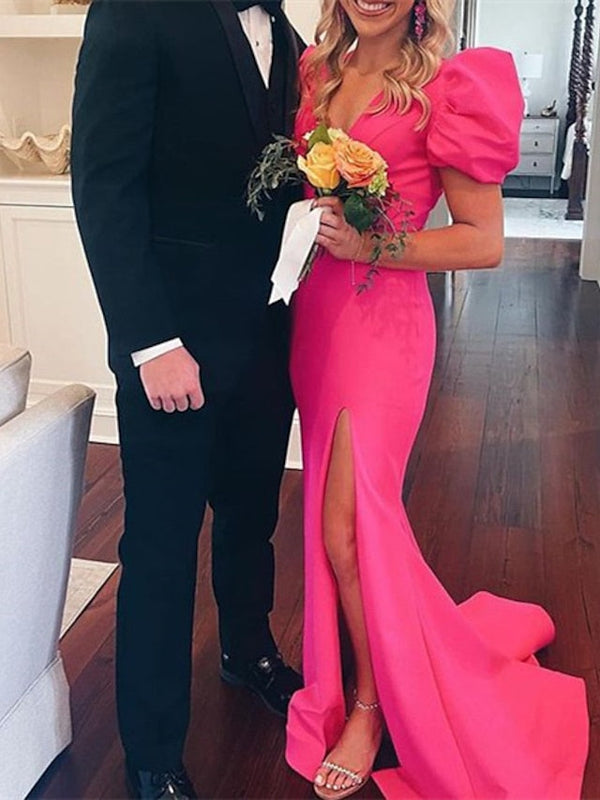 Sheath/Column V-Neck Floor-length Prom Dresses