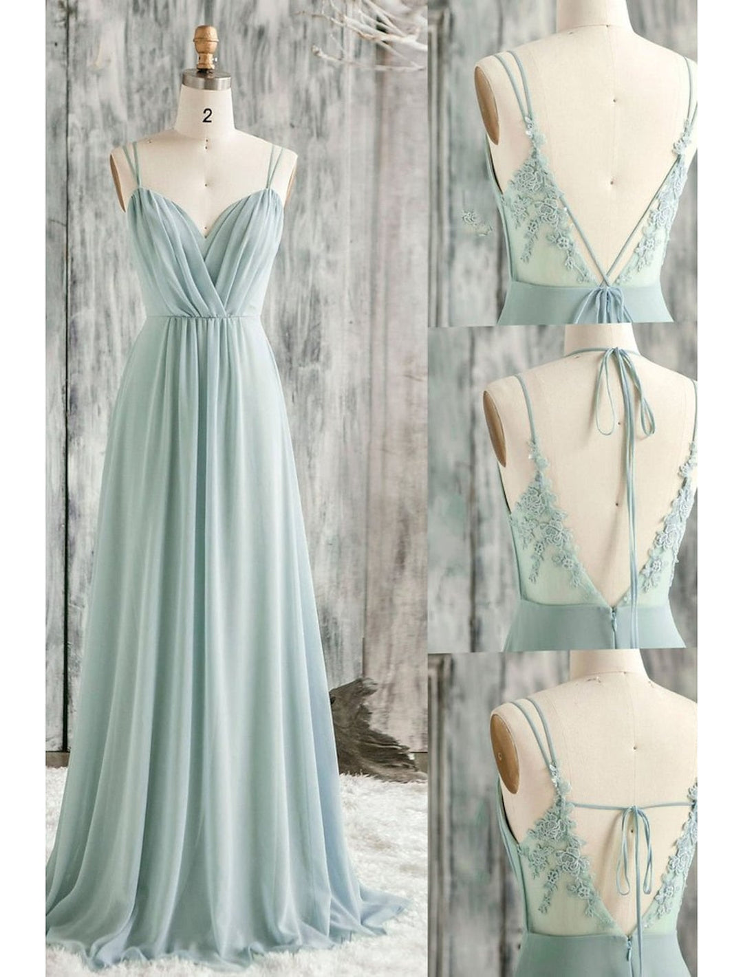 A-Line/Princess Spaghetti Straps Floor-length Long Bridesmaid Dresses