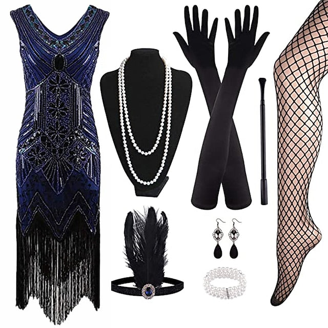 1920s The Great Gatsby Outfit Sheath/Column V-Neck Sequins Vintage Dresses