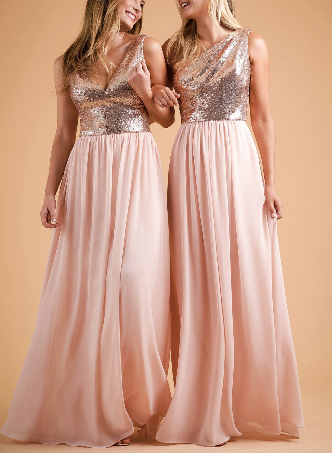 A-Line/Princess V-Neck Floor-length Long Bridesmaid Dresses