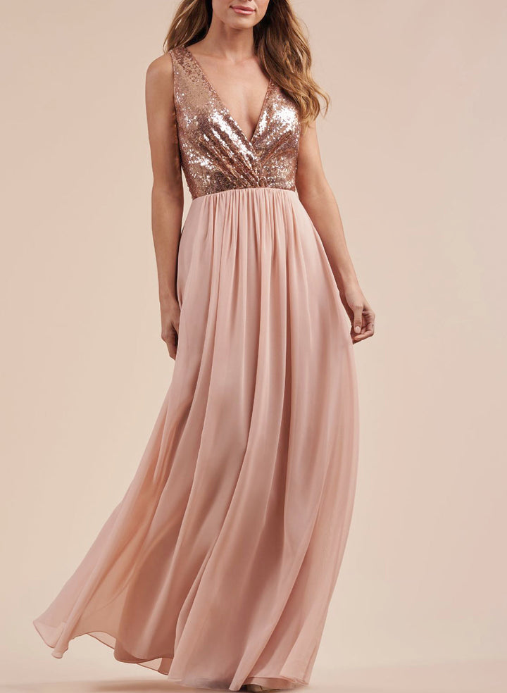 A-Line/Princess V-Neck Floor-length Long Bridesmaid Dresses