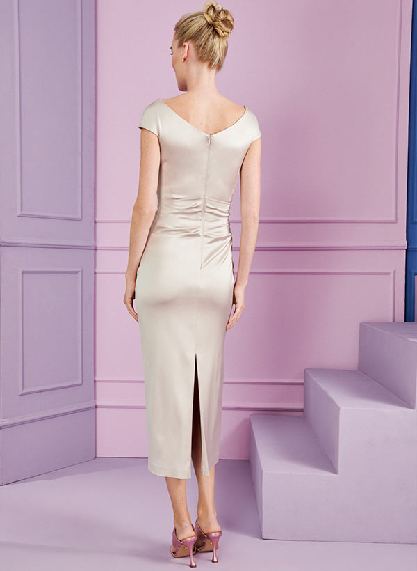 Sheath/Column Cowl Neck Tea-Length Mother of the Bride Dresses