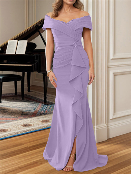 Sheath/Column Off-the-Shoulder Floor-Length Mother of the Bride Dresses