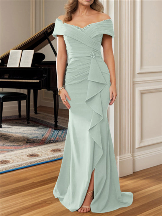 Sheath/Column Off-the-Shoulder Floor-Length Mother of the Bride Dresses