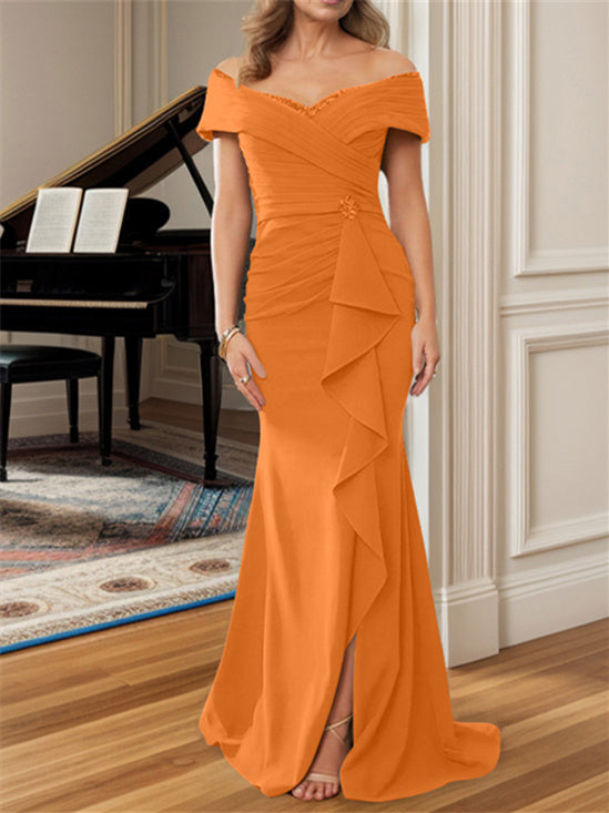 Sheath/Column Off-the-Shoulder Floor-Length Mother of the Bride Dresses