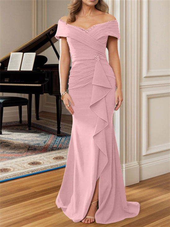 Sheath/Column Off-the-Shoulder Floor-Length Mother of the Bride Dresses