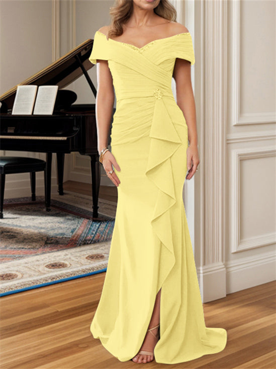 Sheath/Column Off-the-Shoulder Floor-Length Mother of the Bride Dresses