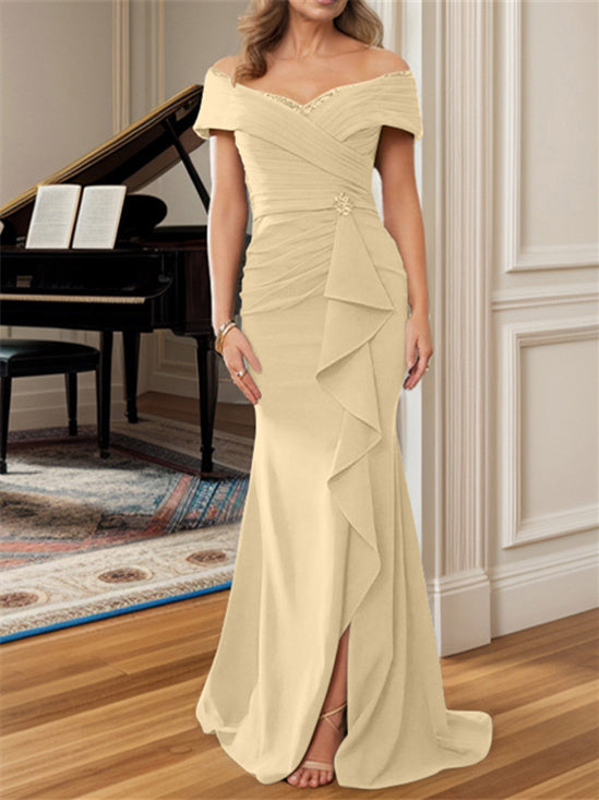 Sheath/Column Off-the-Shoulder Floor-Length Mother of the Bride Dresses