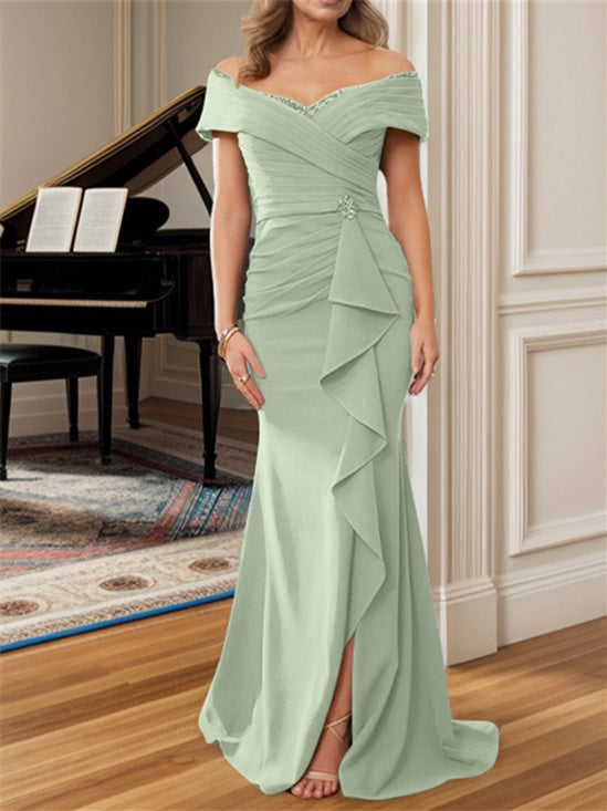 Sheath/Column Off-the-Shoulder Floor-Length Mother of the Bride Dresses