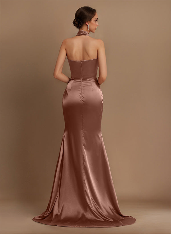 Sheath/Column Halter Floor-length Prom Dresses