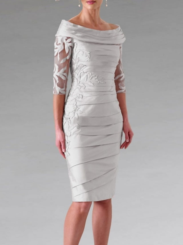 Sheath/Column Scoop Half Sleeves Knee-Length Mother of the Bride Dress ...