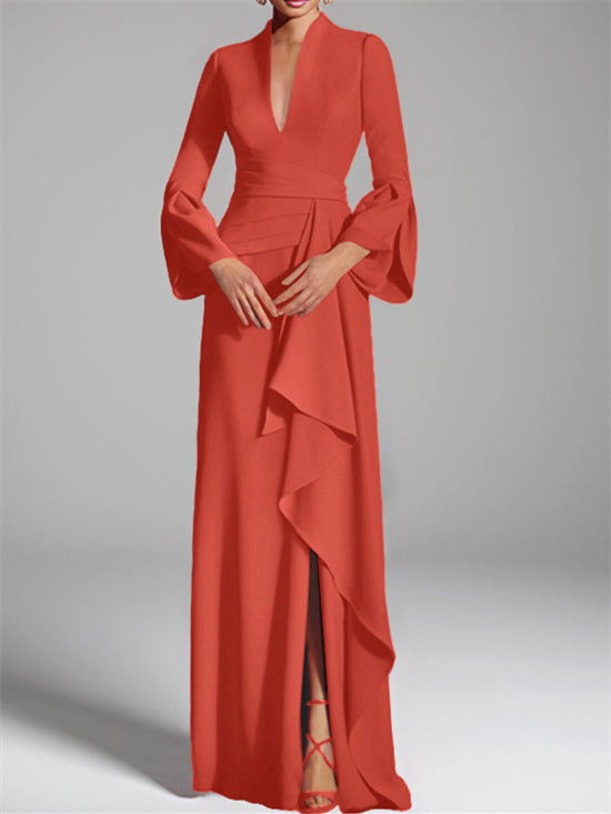 Sheath/Column V-Neck Floor-Length Mother of the Bride Dresses